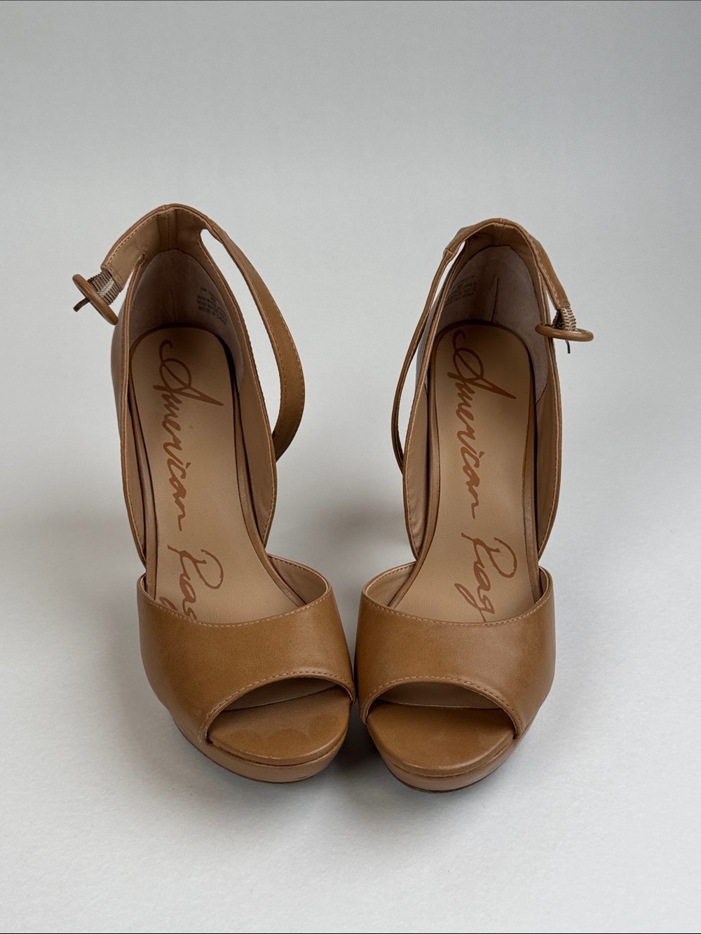 American Rag Tan Peep-Toe Ankle Strap Heels